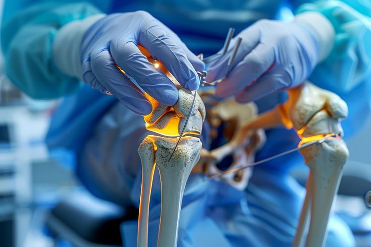 Orthopedic surgeon performing joint replacement surgery to restore mobility and relieve chronic joint pain.